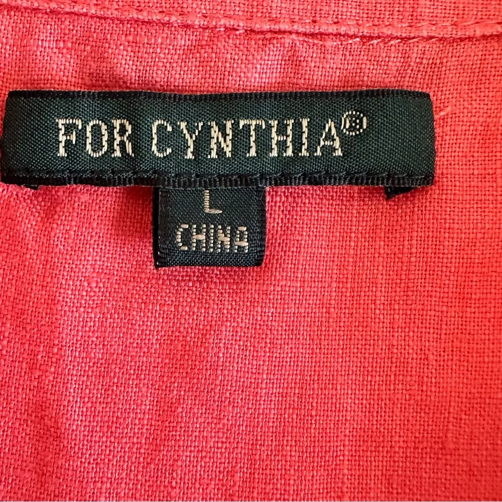 For Cynthia Sleeveless Linen High Low Coral Red‎ Tunic Large Lightweight